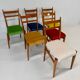 Set of Six Italian Art Deco Walnut Chairs with Colorful Velvet Seats, 1950s