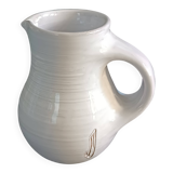Vintage white glazed ceramic pitcher signed