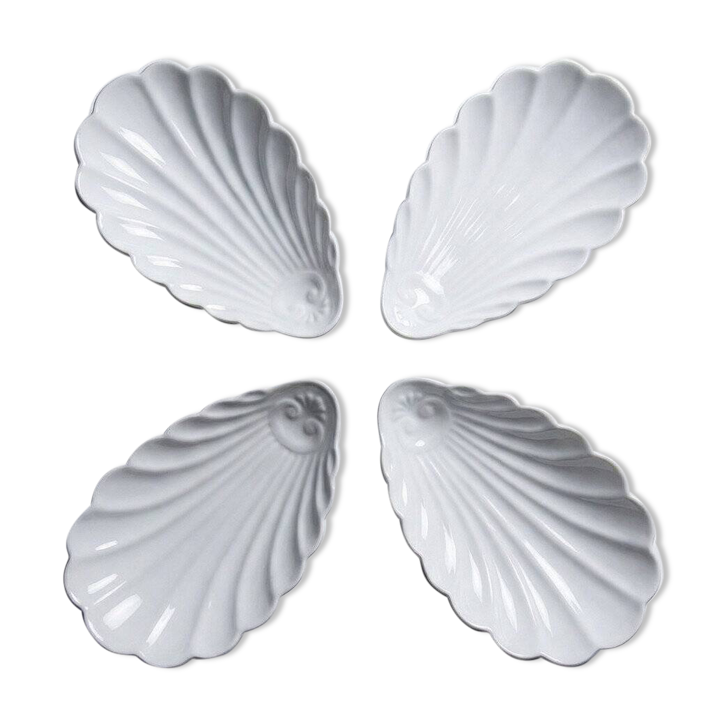 4 white porcelain Limoges shell rococo vintage dishes
