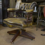 Rotating office chair in mahogany and upholstered leather, from the 1960s