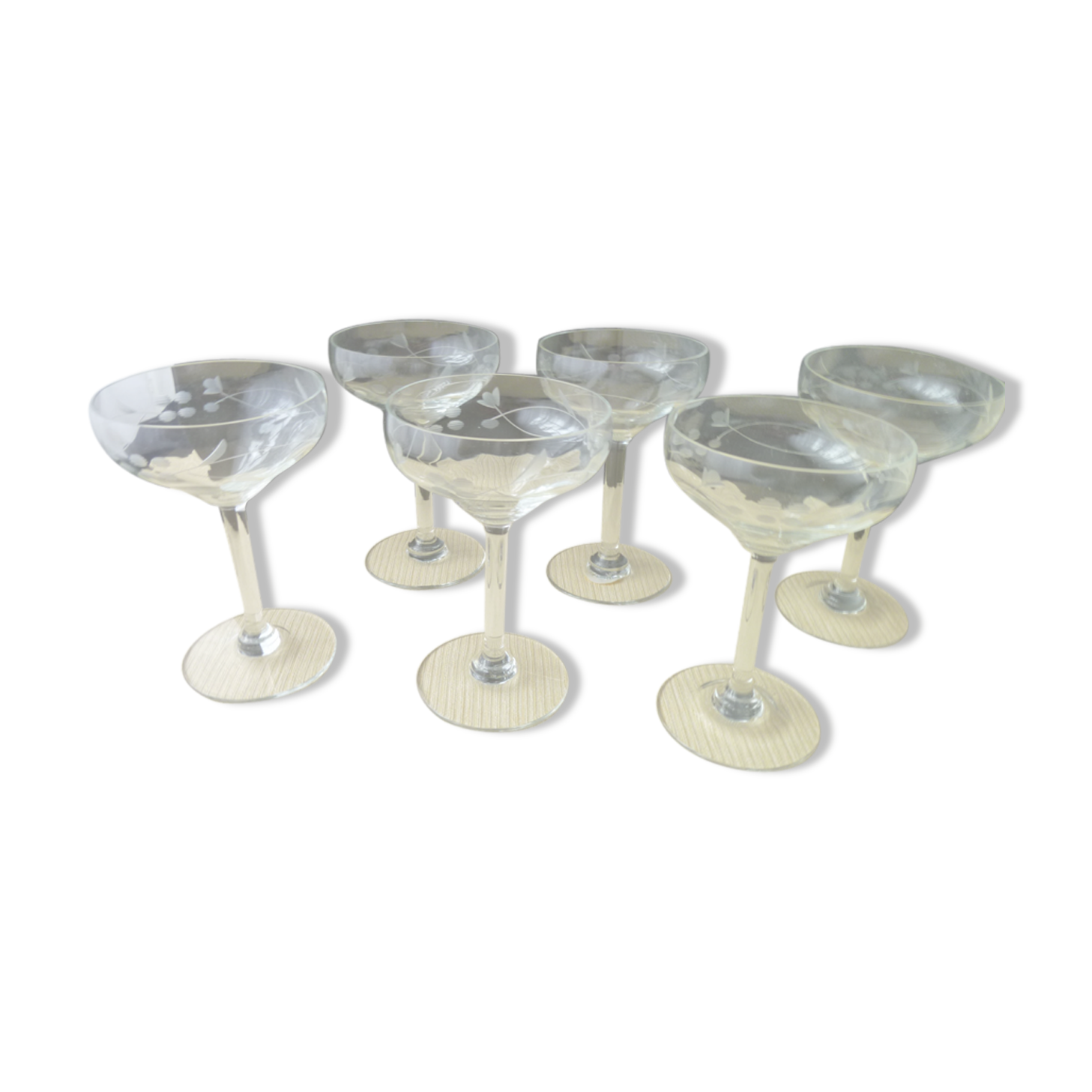Set de 6 coupes à champagne en verre meulé Vintage