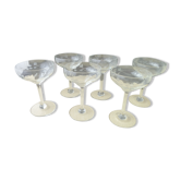 Set of 6 vintage grinded glass champagne glasses