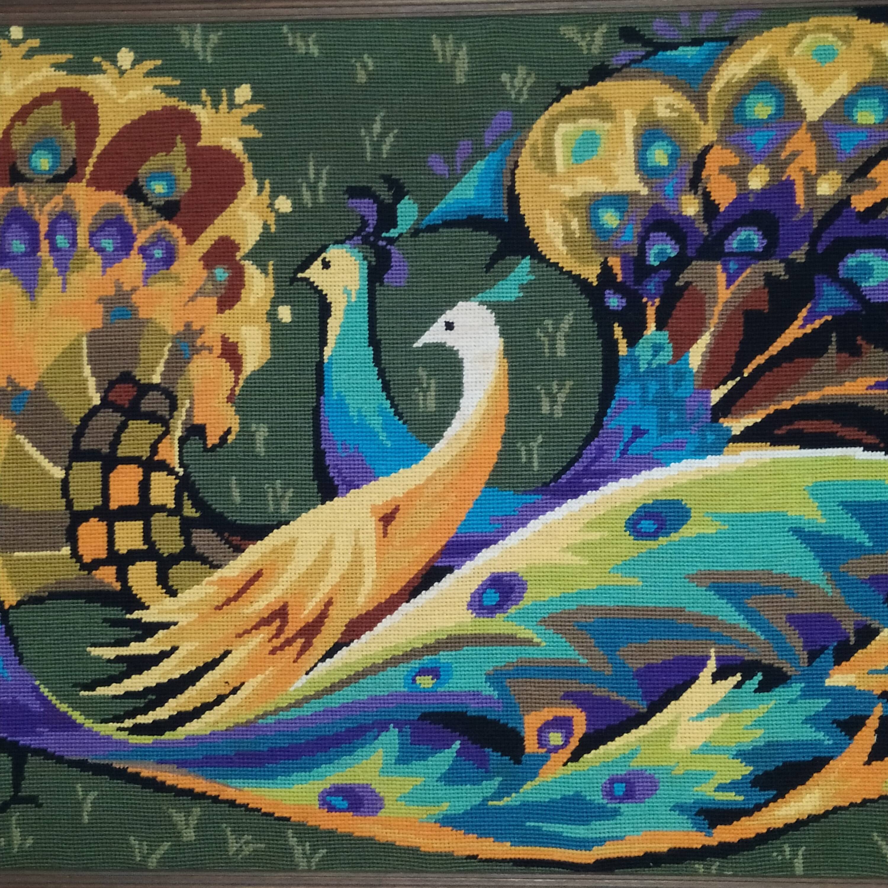 Modernist tapestry 1970 peacocks