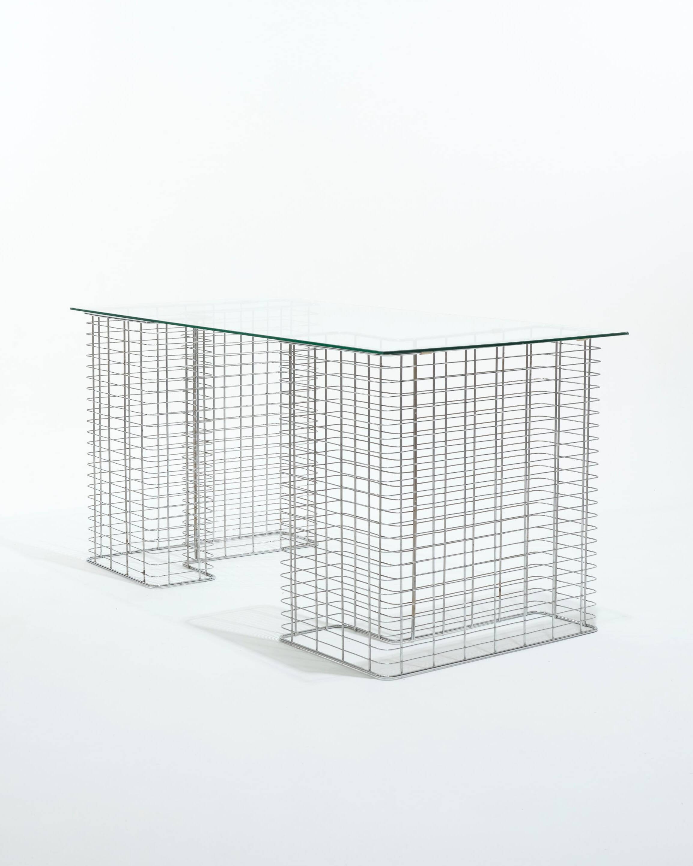 Wire glass and metal desk, terence conran, 1980s