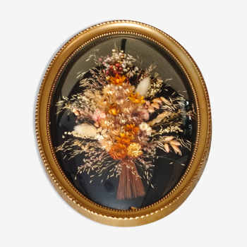 Vintage domed frame in dried flowers