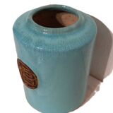 Vase droit en grès émaillé bleu turquoise