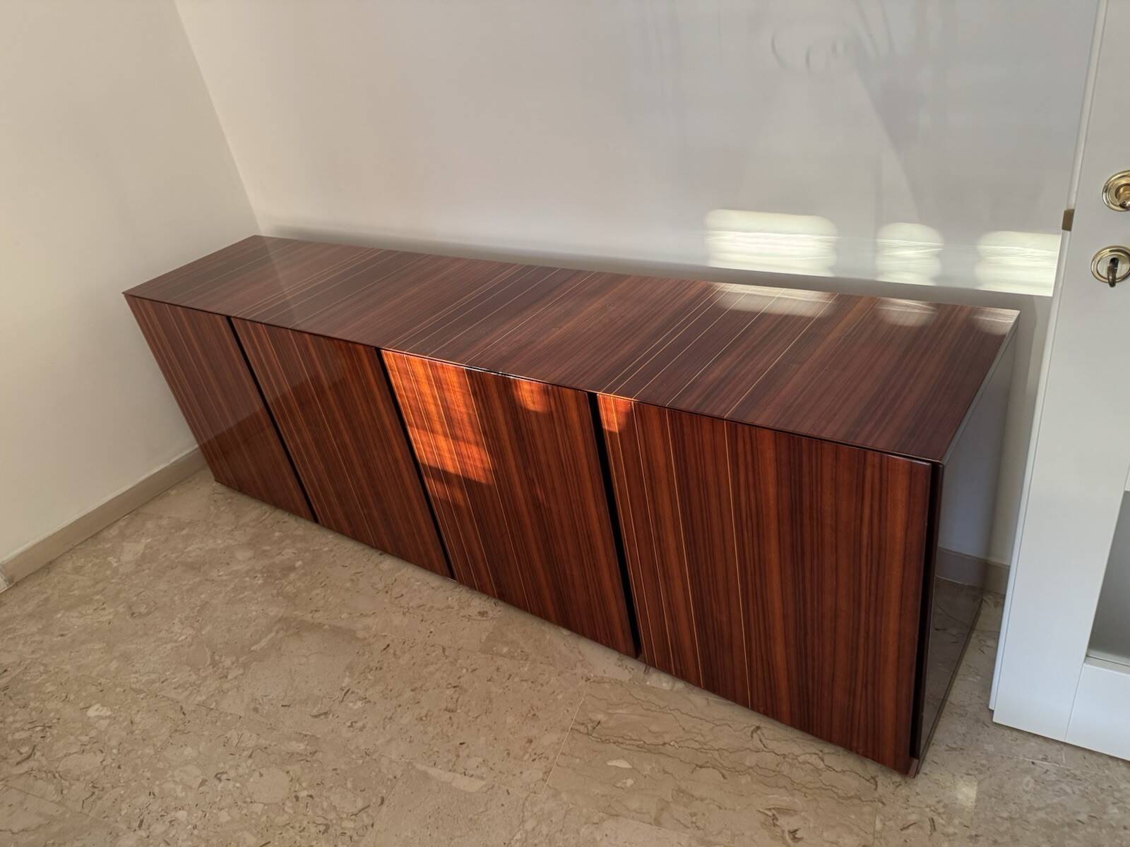 Monumental rosewood sideboard zebrawood lacquered mid-century design 1970