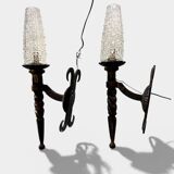 Pair of brutalist wall sconces in wrought iron