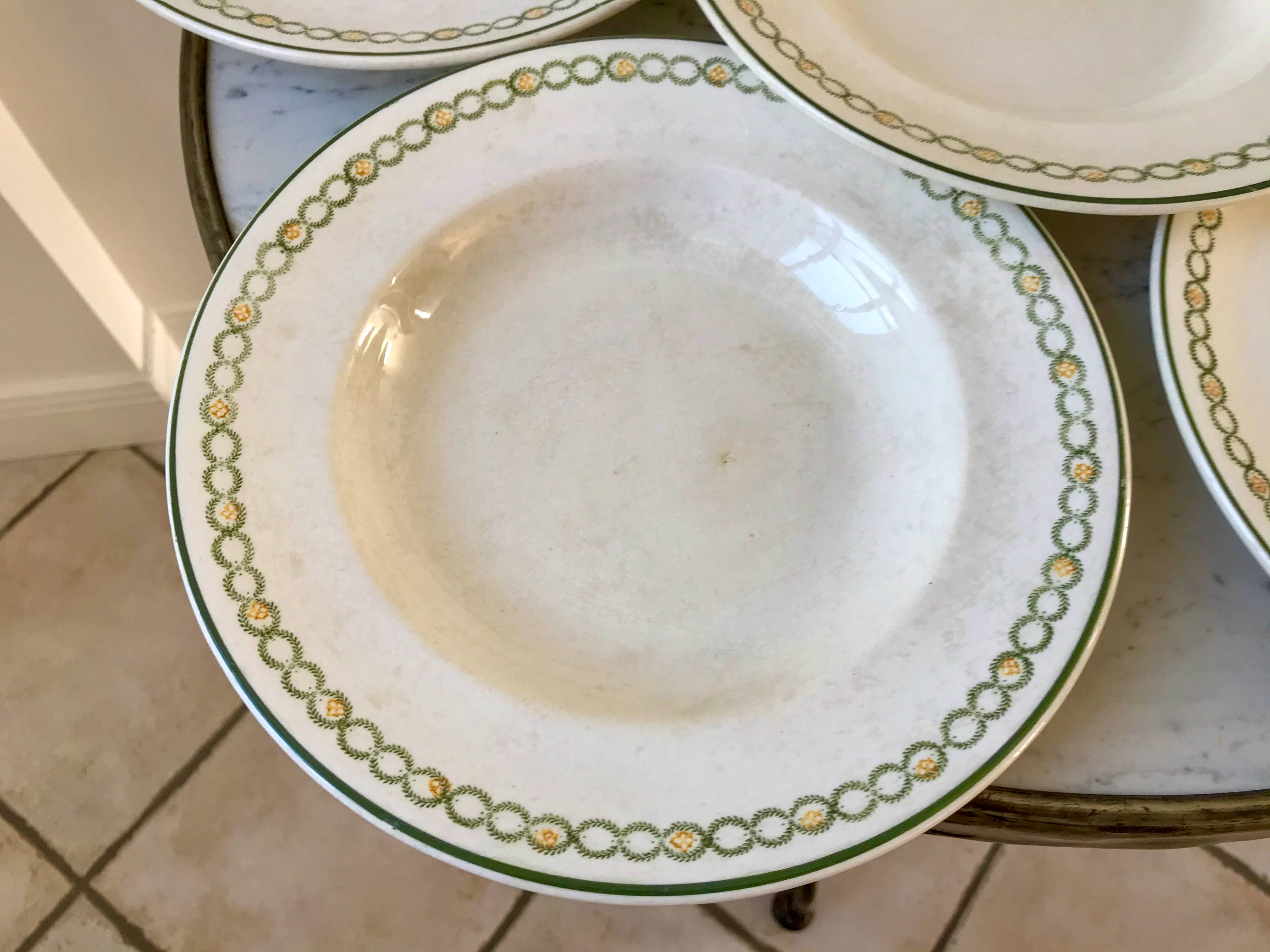 lot of 6 green and orange Longwy Iron Earth hollows from the beginning of the 19th century