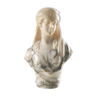 "Bust of a young woman with a headdress" in marble by Guglielmo PUGI