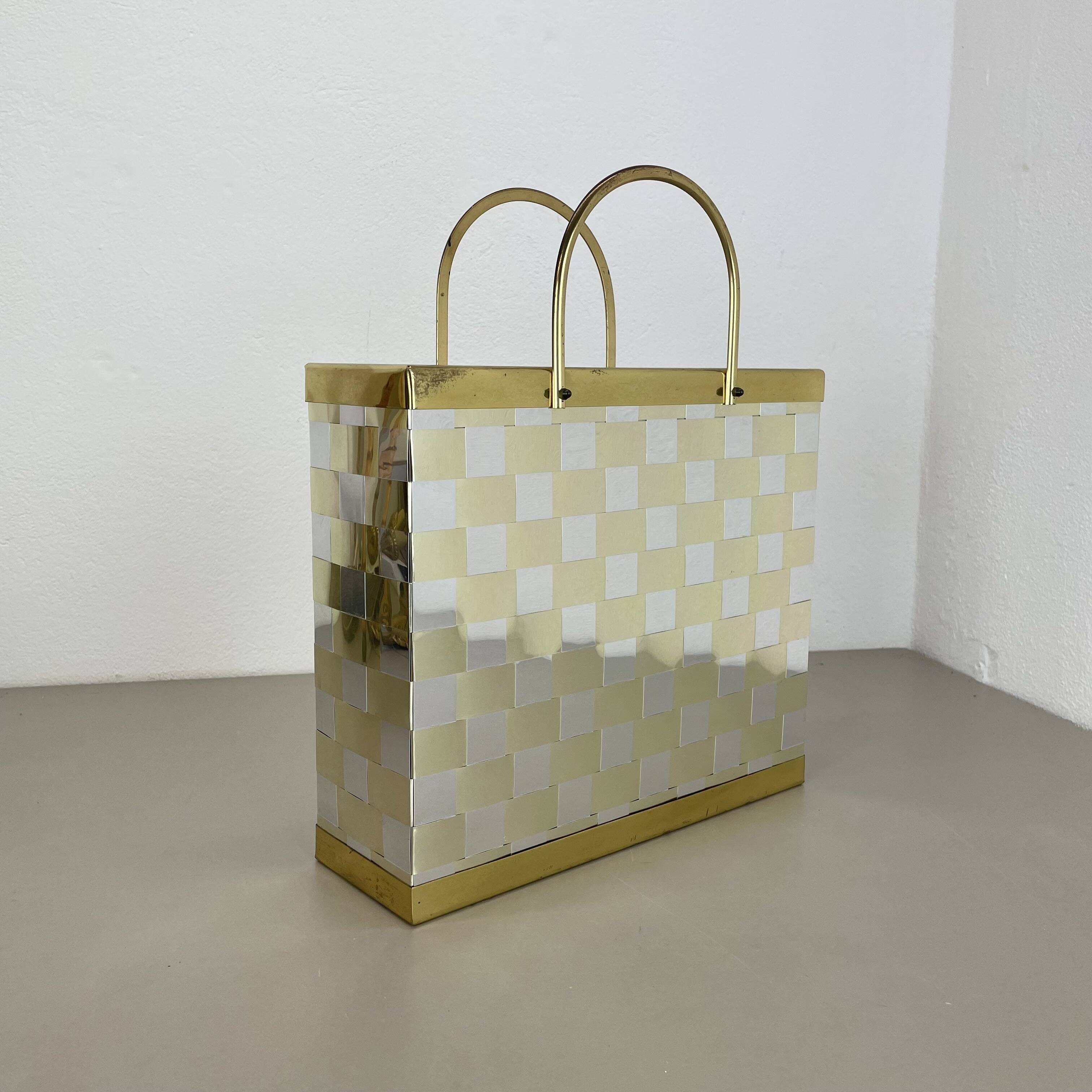 Rare hollywood regency paul evans style bicolor magazine holder, italy 1970