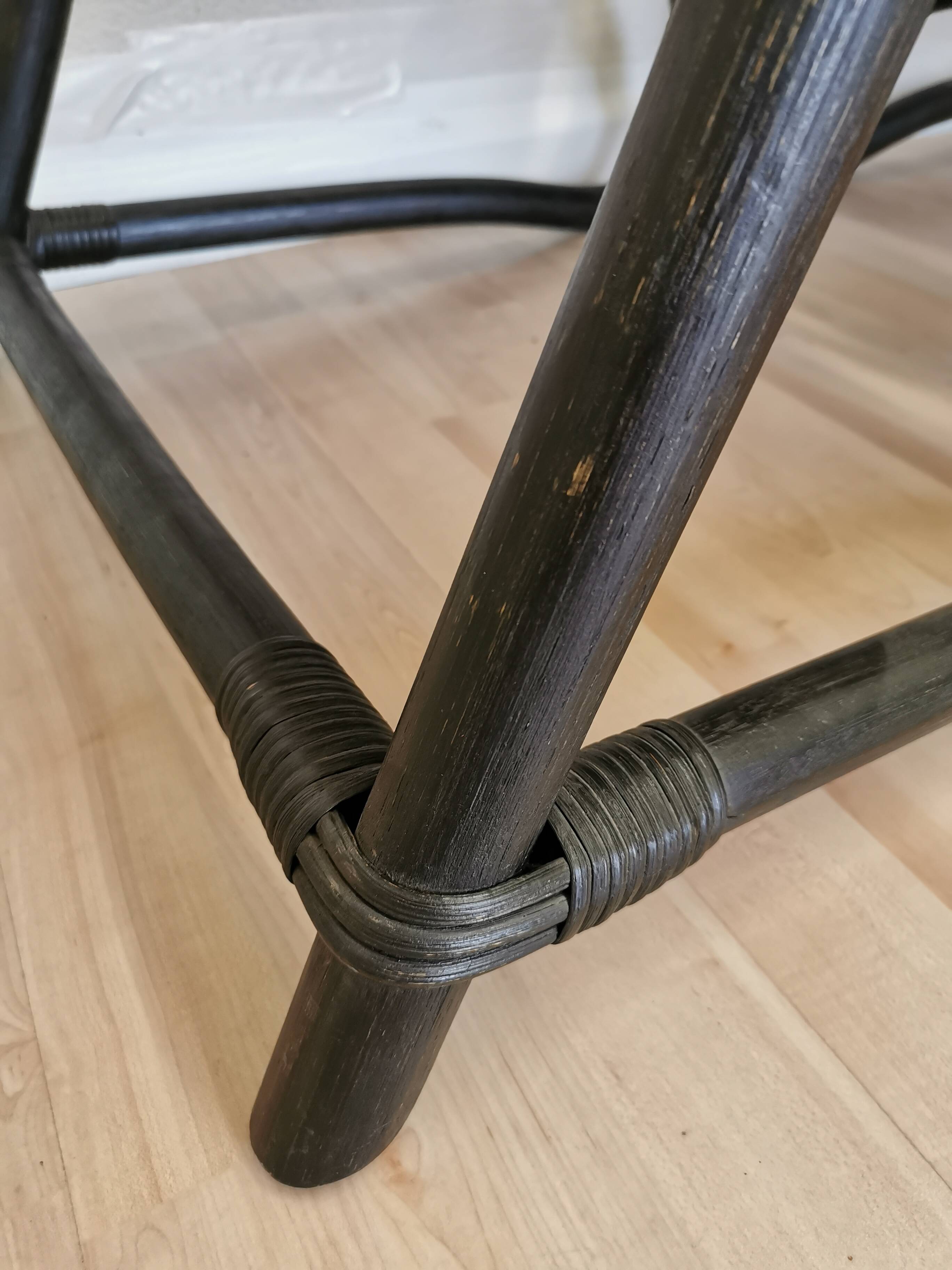 2 Vintage Espri Safari Lounge Armchairs / Rare Mid-century Black Bamboo and Beige Fabric Easy C