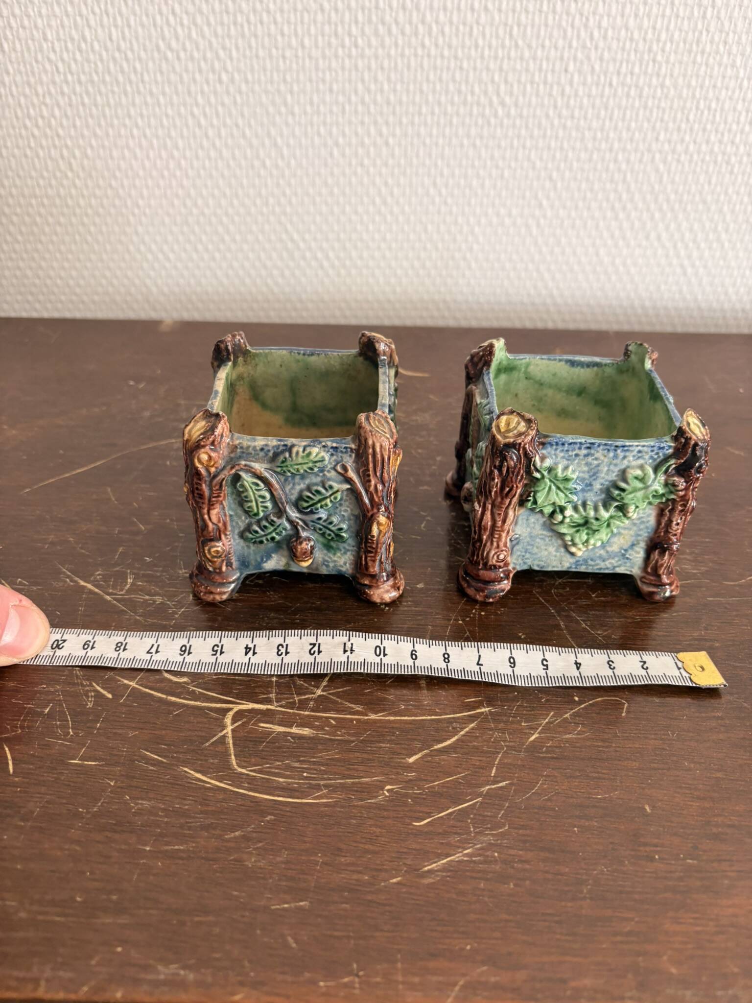 Antique Cache Pot Planter Barbotine Earthenware Enamelled Majolica