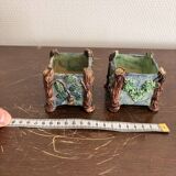 Antique Cache Pot Planter Barbotine Earthenware Enamelled Majolica