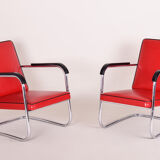 Pair of red Bauhaus armchairs made in ´30s Germany, designed by Anton Lorenz.