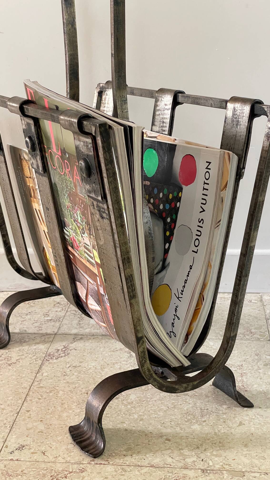 Vintage Brutalist Steel Magazine Rack