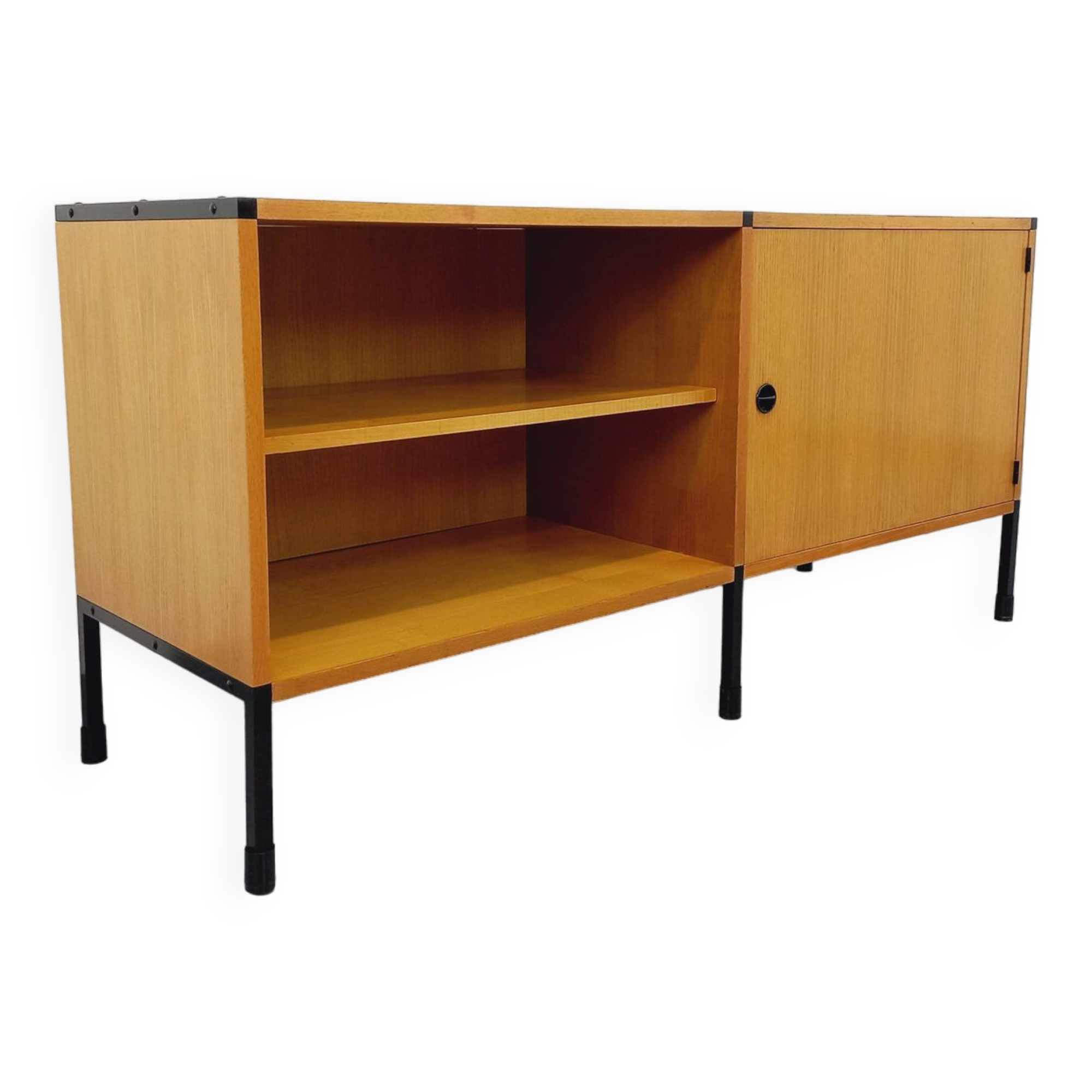 Vintage ARP Minvielle sideboard by Guariche Mortier Motte in light wood and black metal