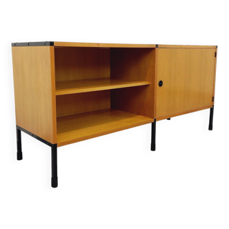 Vintage sideboard ARP Minvielle by Guariche Mortier Motte in light wood and black metal