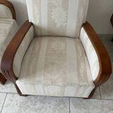 Pair of art deco armchairs in wood and floral fabric