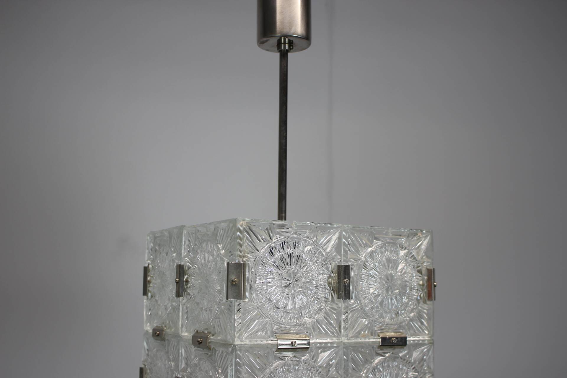 Mid-Century Square Clear Glass Pendant by K. Šenov, 1960s, Czechoslovakia