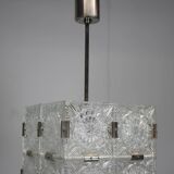 Mid-Century Square Clear Glass Pendant by K. Šenov, 1960s, Czechoslovakia