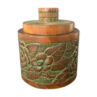 Wooden box Art Deco flowered with green paint year 1940