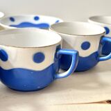 Set of 6 Sarreguemines Digoin earthenware coffee cups with art deco polka dots, 1930s