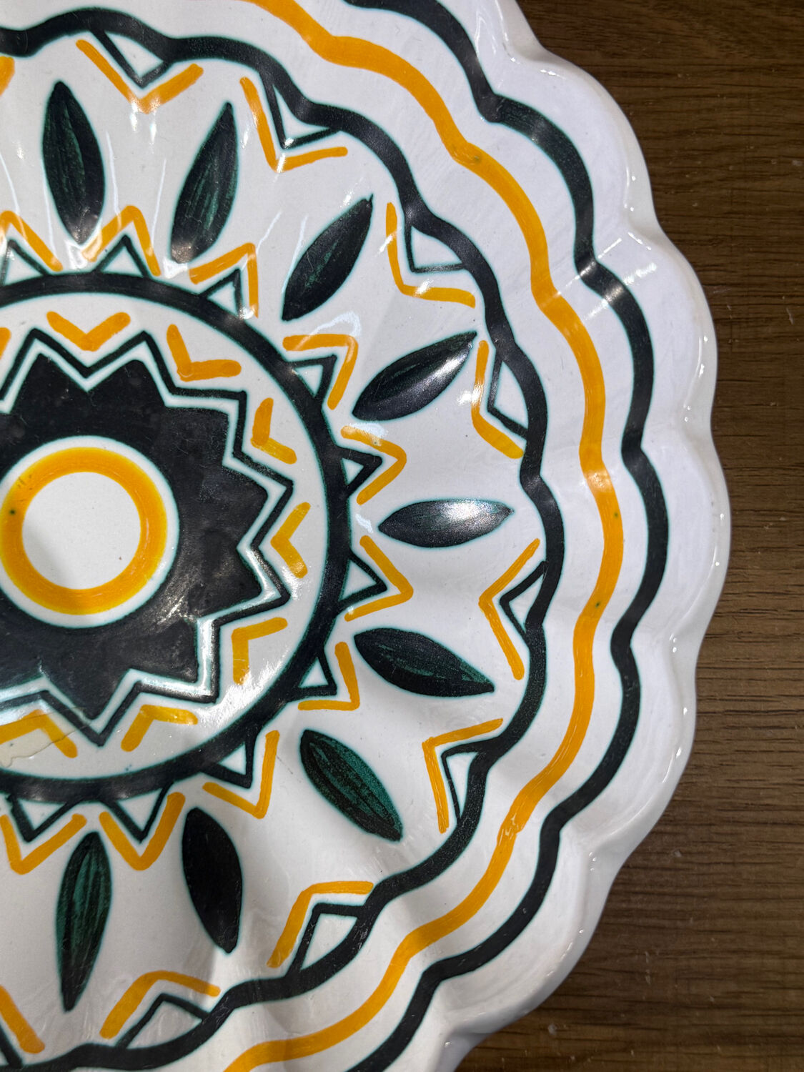 Quimper HB plate with Breton geometric design, vintage ceramic.