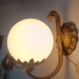 Pair of brutalist wall sconces in gilded metal from around 1970.