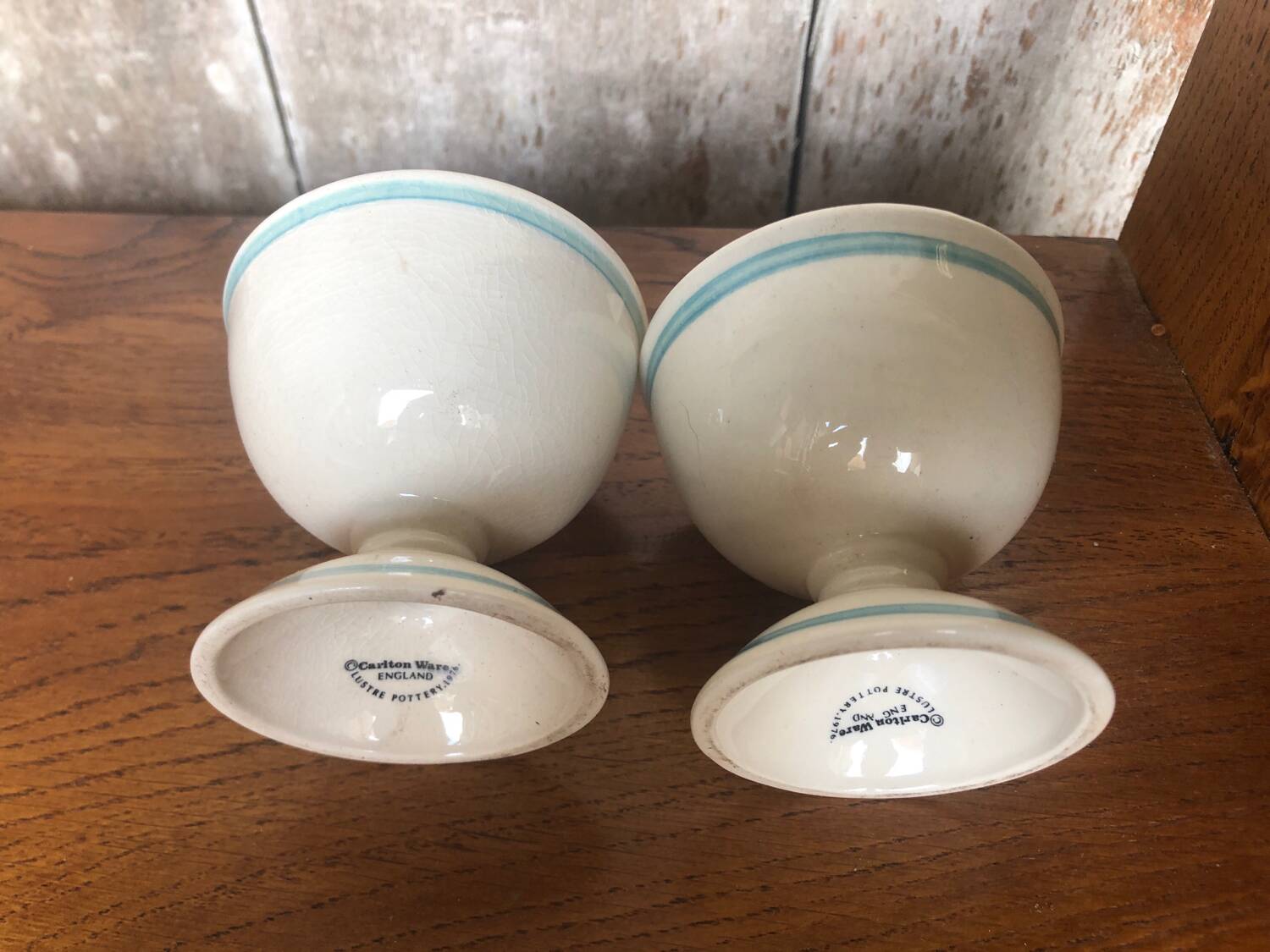 Pair old egg cup carlton ware 1976 ceramic white & blue vintage