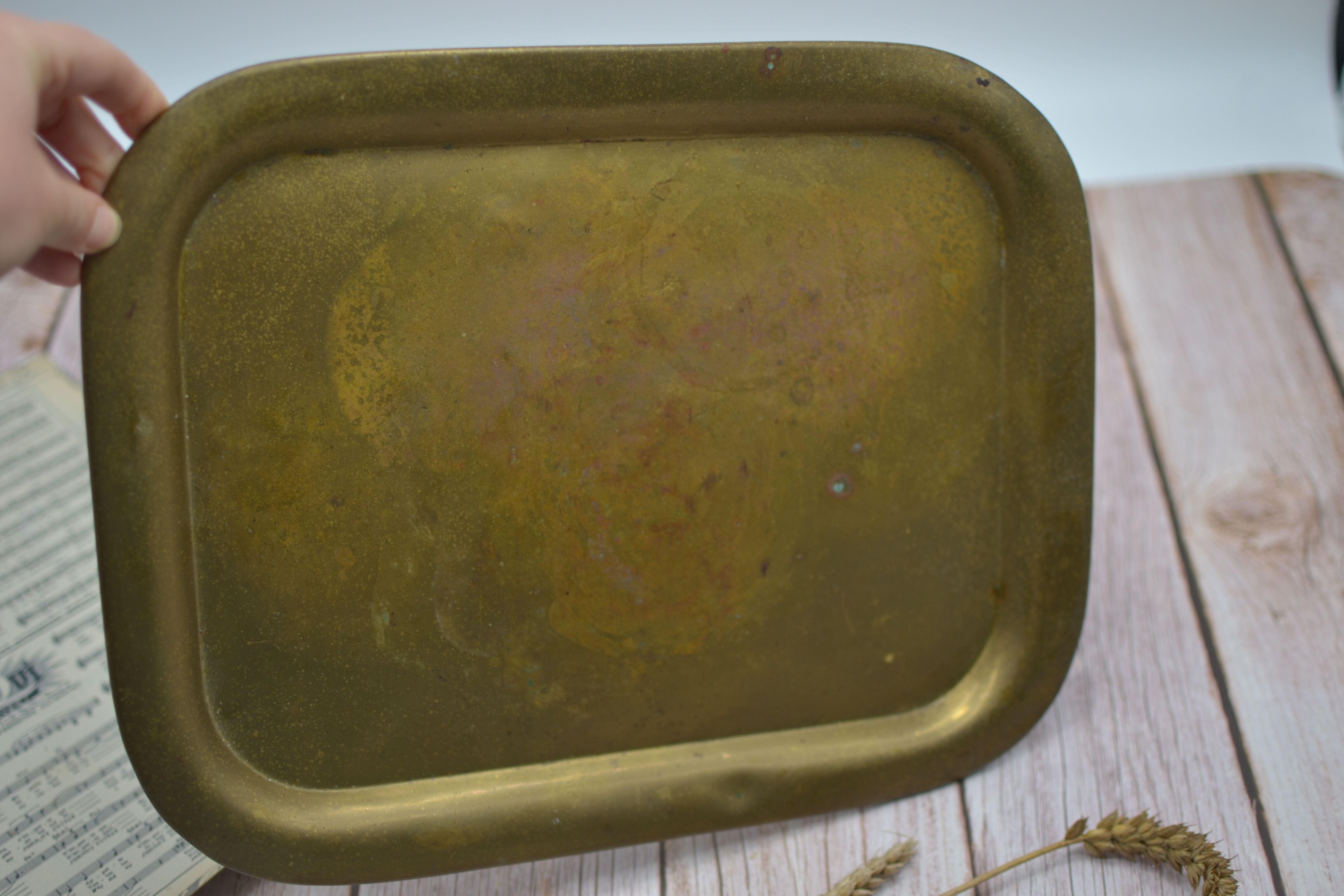 Vintage golden brass serving tray
