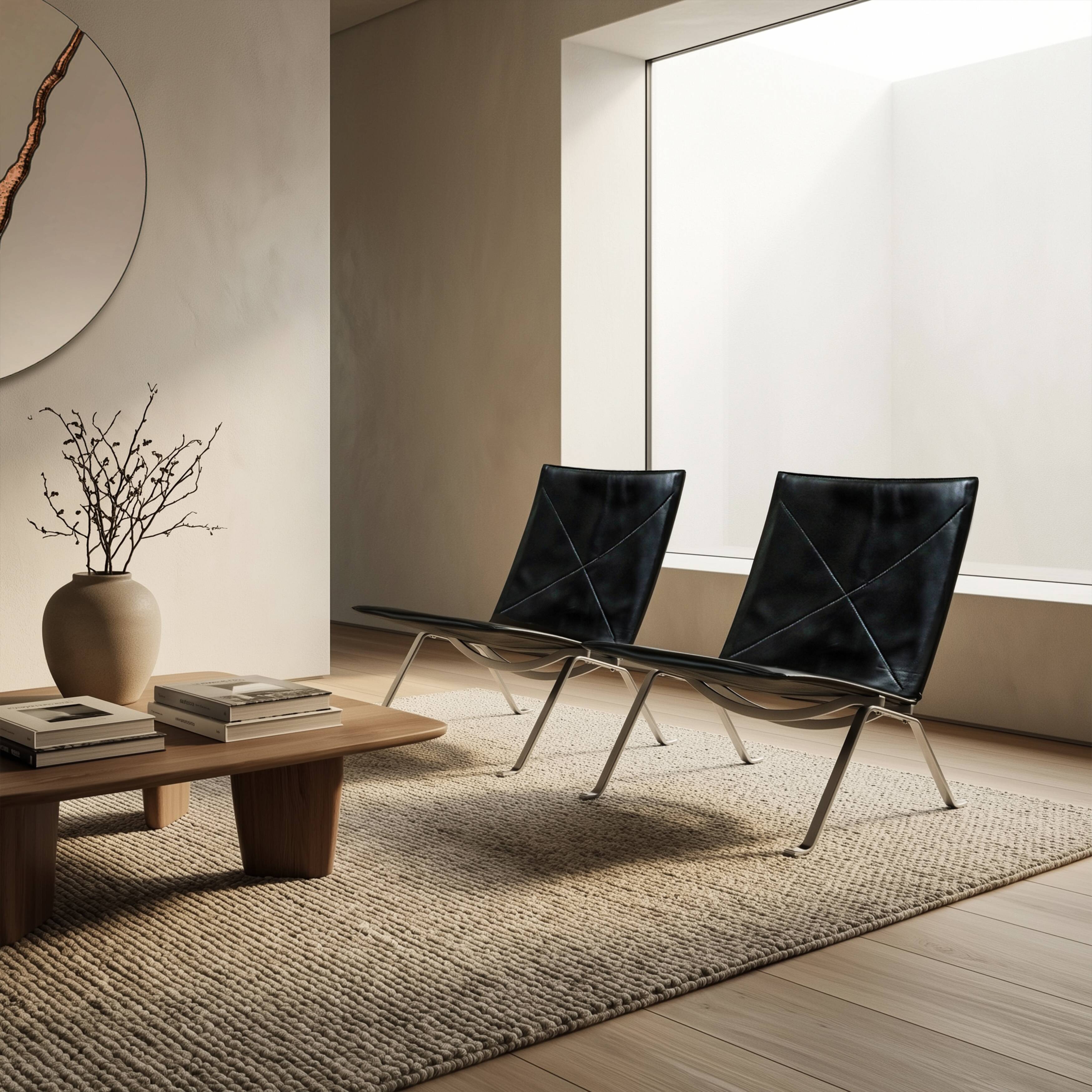 Black Leather Vintage Poul Kjaerholm PK22s for E. Kold Christensen 1960s