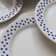 6 Vintage Oxford Earthenware Dessert Plates - Blue Polka Dot Pattern