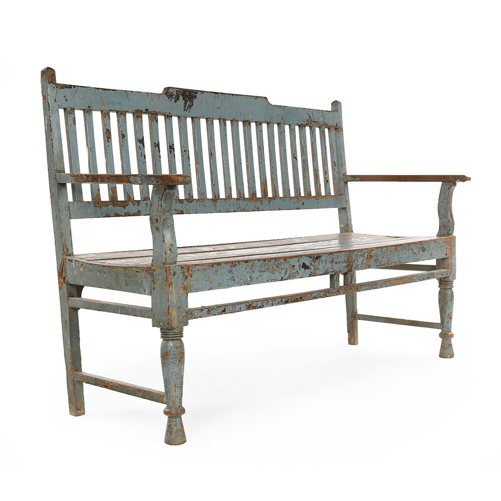 Wooden bench with blue patina