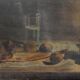 Oil on canvas still life painting lit by candlelight