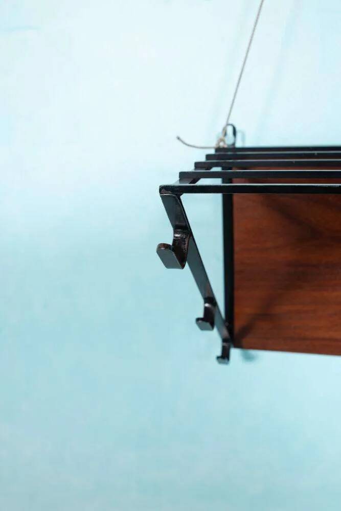 Portemanteau vintage en teck et métal noir, style milieu du siècle