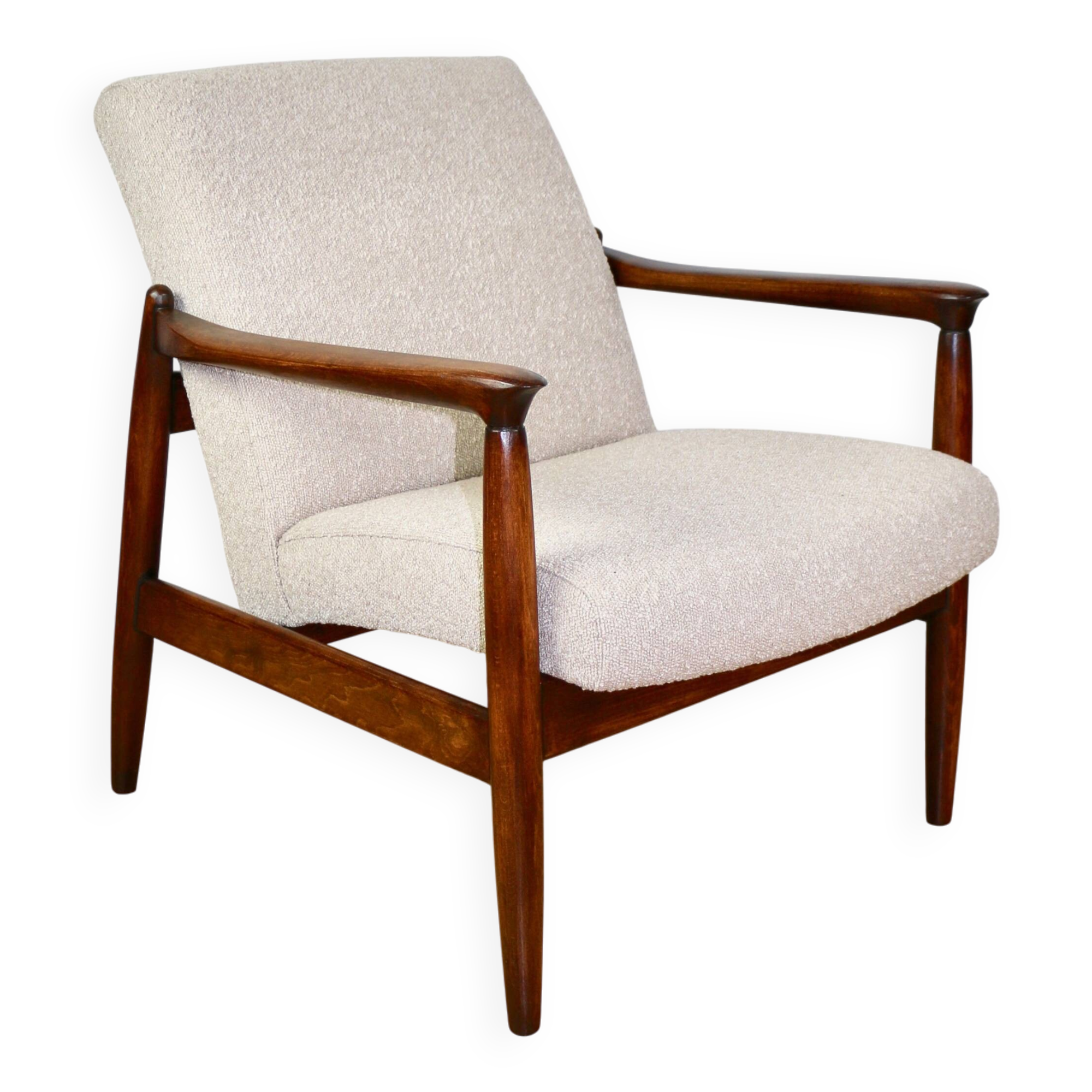 Fauteuil GFM-64, design d'Edmund Homa des années 70, bouclé beige - 2 pièces disponibles