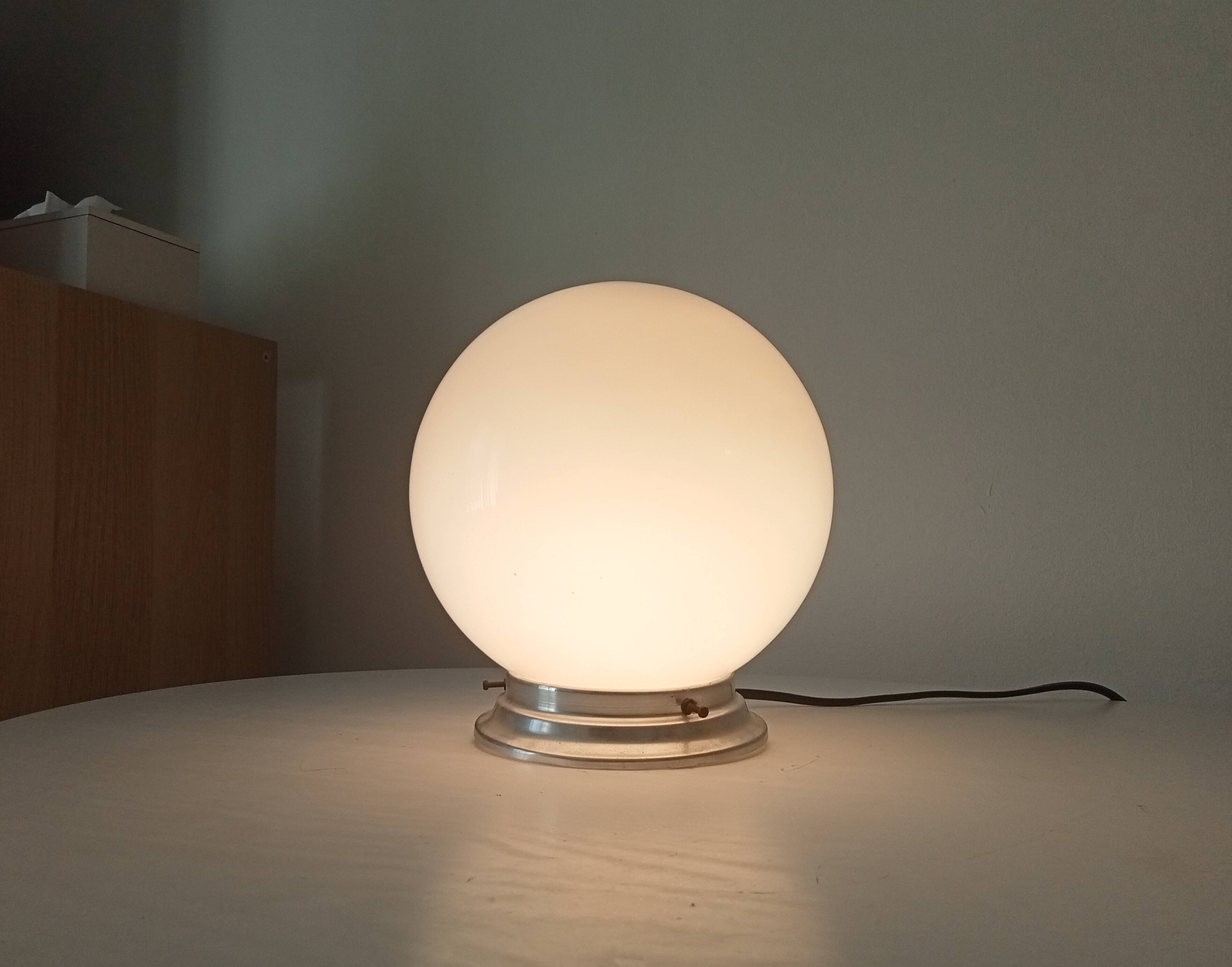Vintage opaline and aluminium ceiling light from the 1950s.