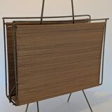 Swedish brass and raffia magazine rack