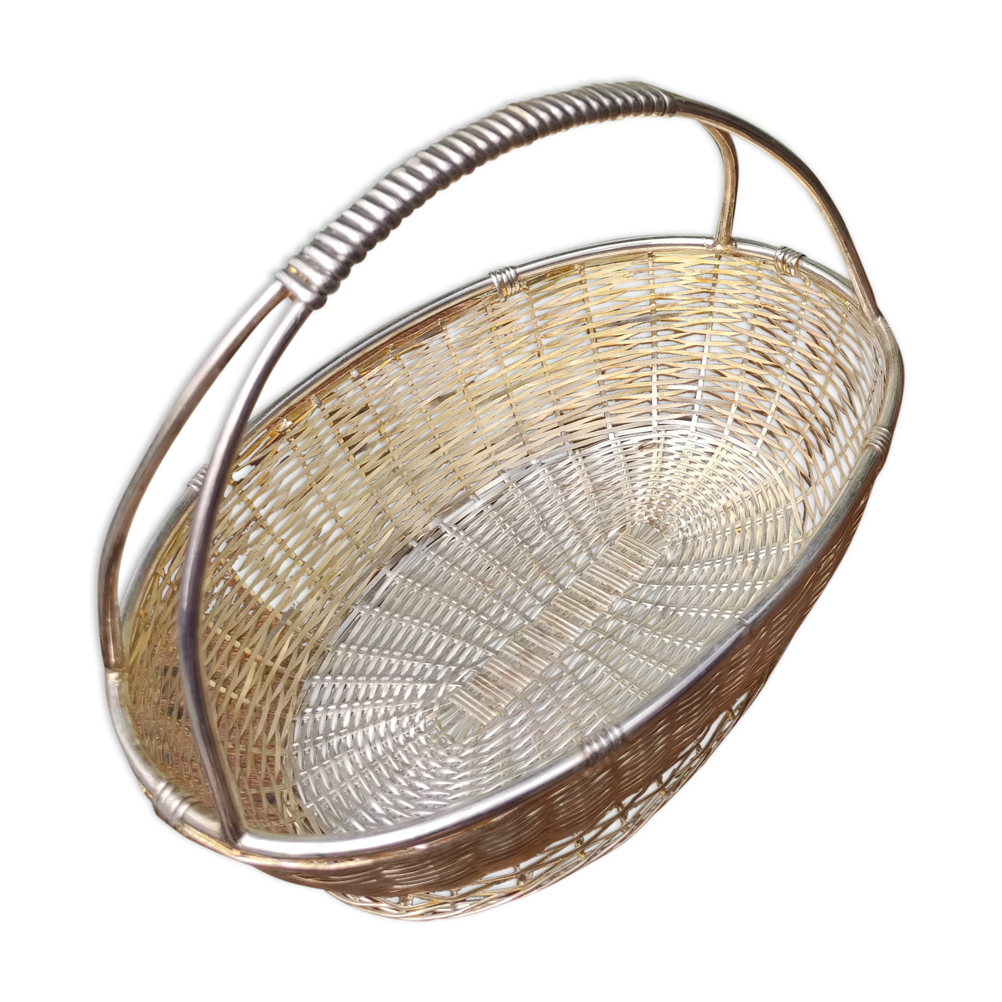 Vintage basket in silver metal