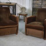 Pair of Art Deco velvet club chairs in the style of Jules Leleu, 1930s