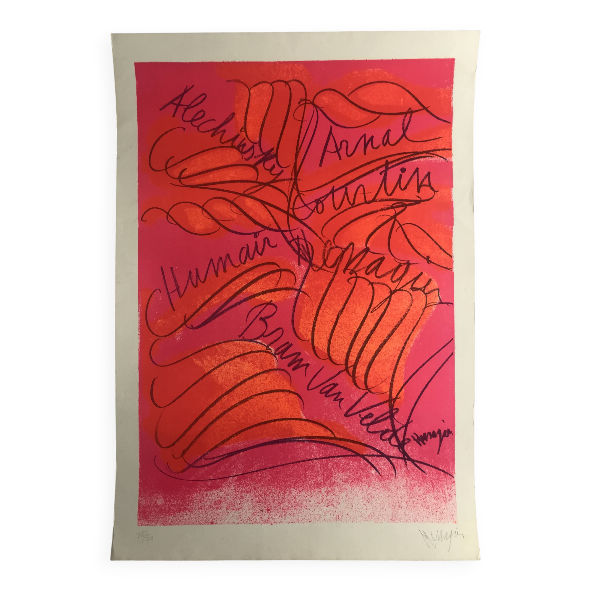 Messenger alechinsky arnal van velde, c 1980. lithograph signed in pencil