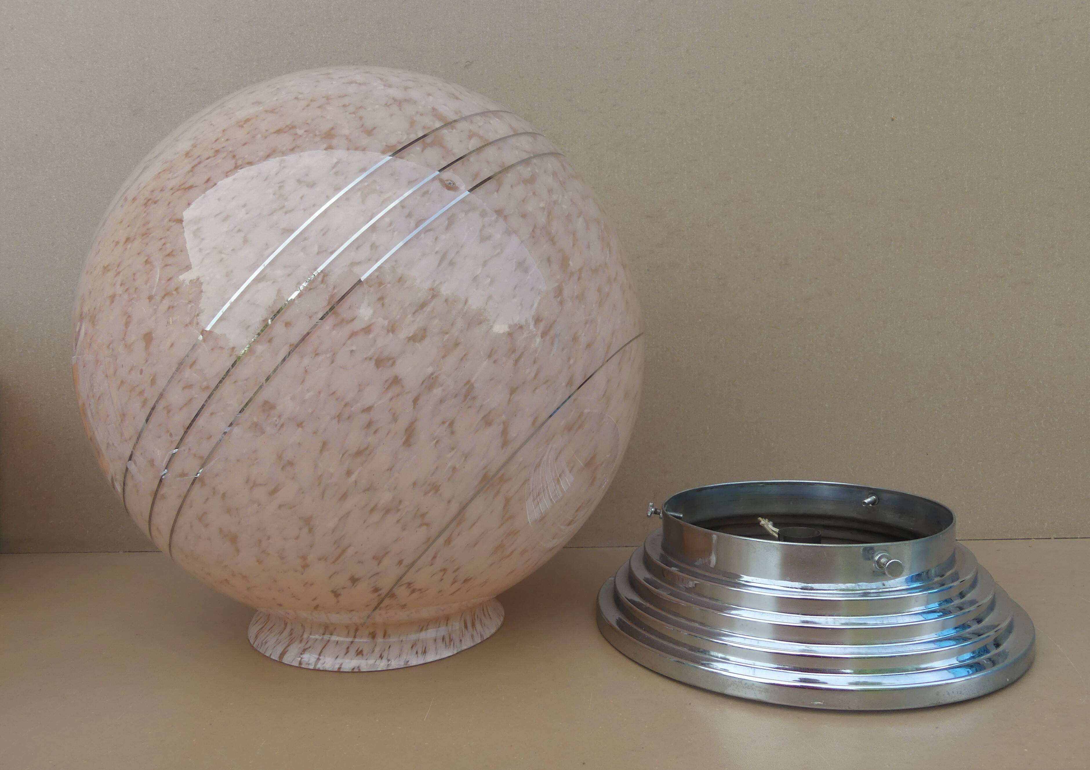 Old clichy glass ball ceiling light imposing pink & silver art deco lighting