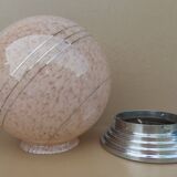 Ancien plafonnier boule verre de clichy imposant rose & argenté luminaire art déco