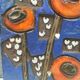 Ceramic relief in attractive blue with a motif of white/red flowers.