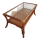 Table basse cannage vintage plateau verre