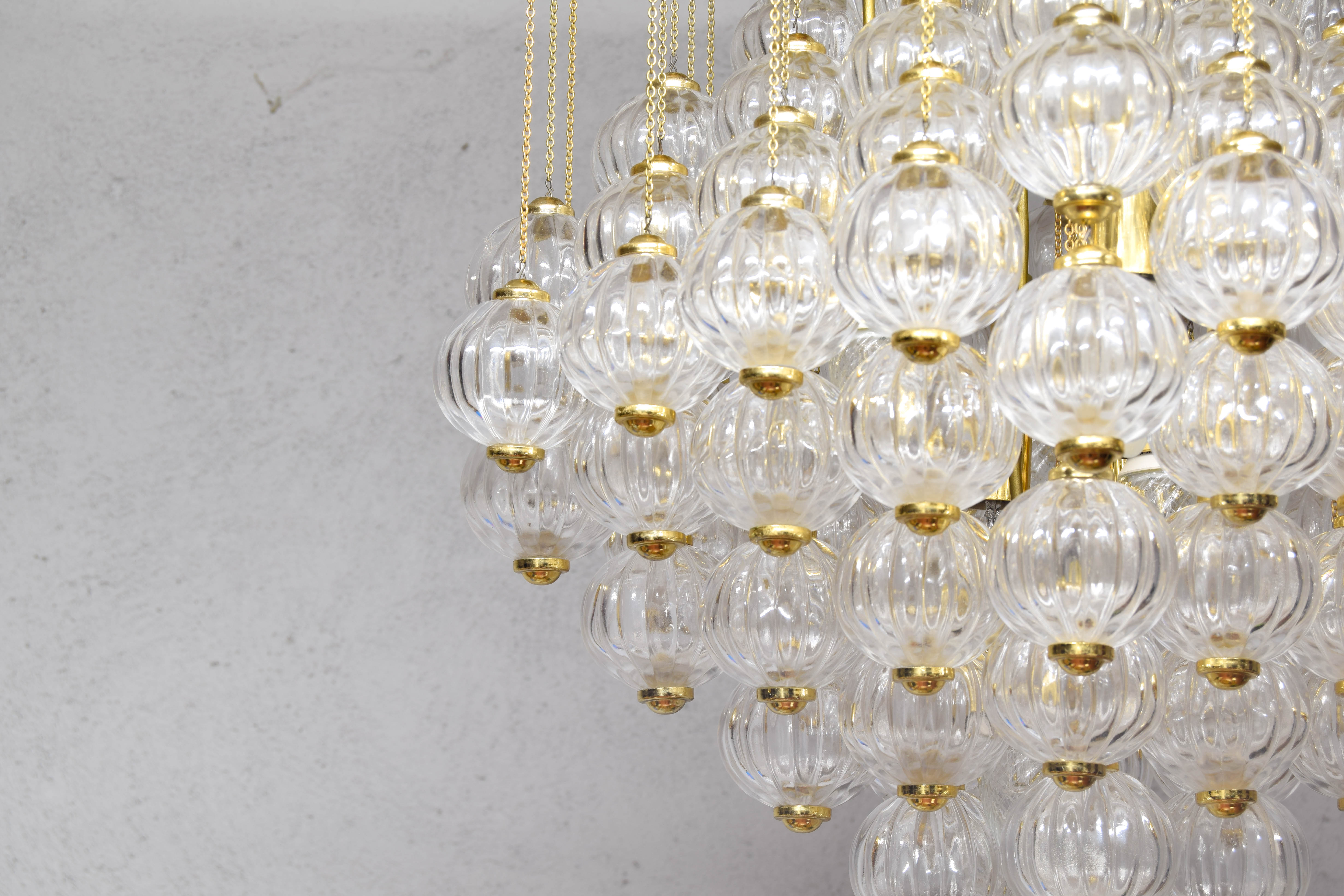 Venini mid century italian flushmount murano glass bubbles and brass chandelier