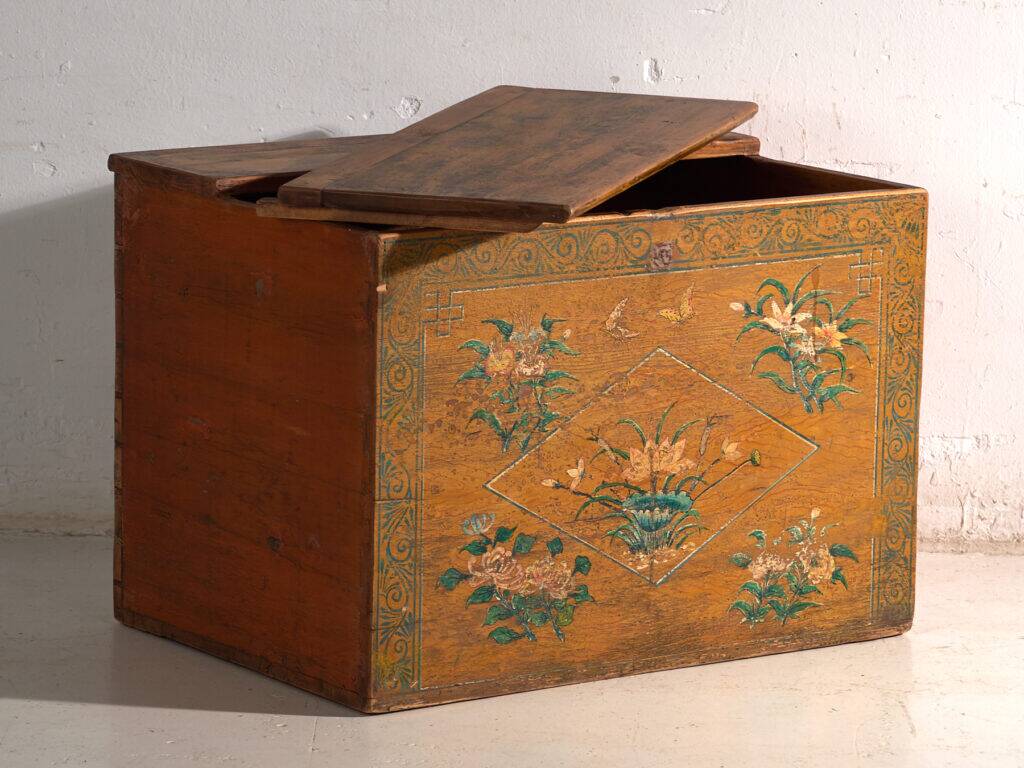 Antique Chinese painted elm wood chest – China, circa 1900