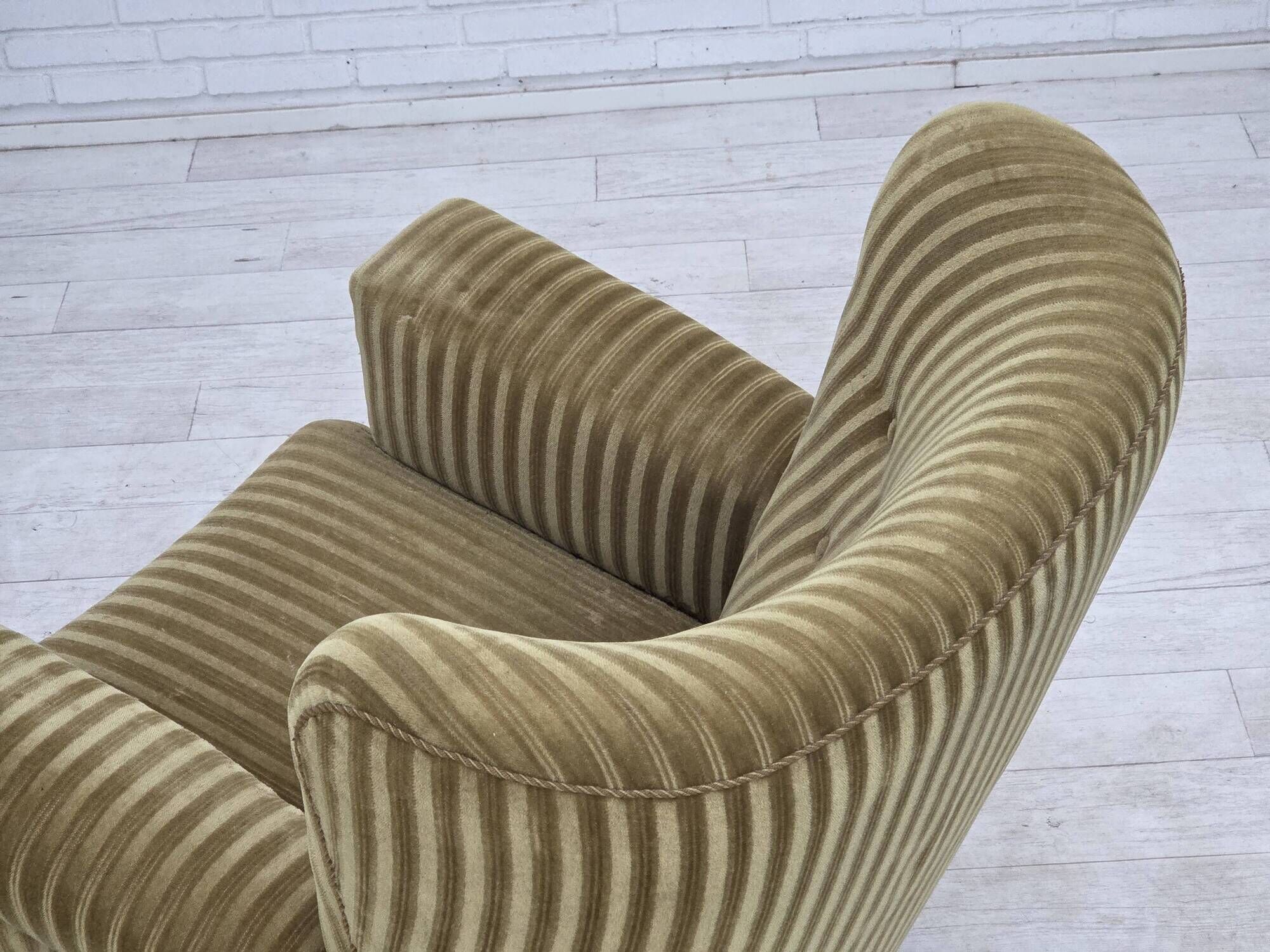 1960s, Danish relax armchair, furniture velour, oak wood.