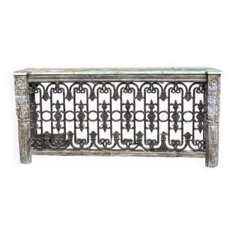 Carved Indian console and salvaged ironwork, unique piece